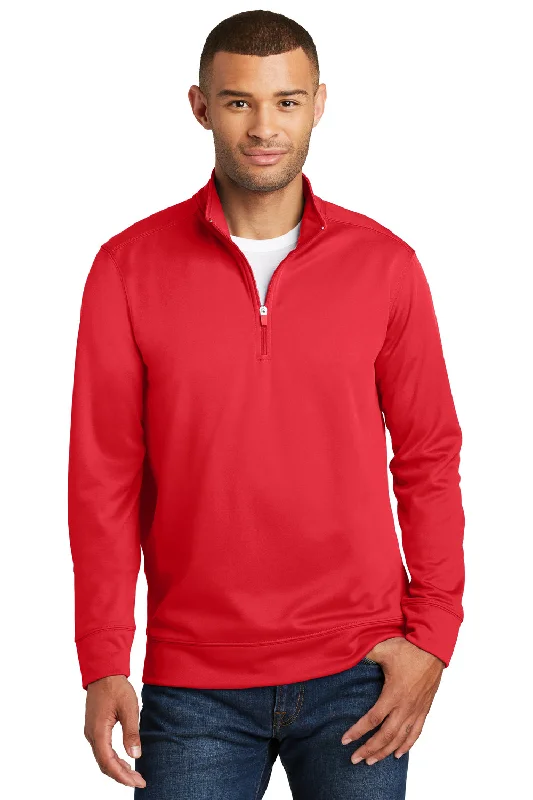 Port & Company Mens Dry Zone Performance Moisture Wicking Fleece 1/4 Zip Sweatshirt - Red