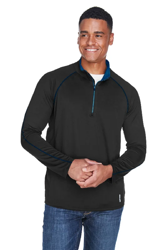 North End Mens Radar Performance Moisture Wicking 1/4 Zip Sweatshirt - Black/True Royal Blue