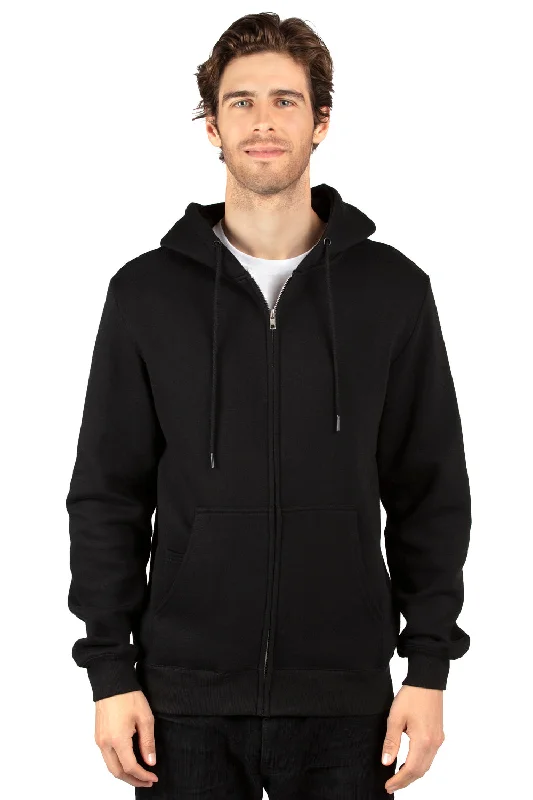 Threadfast Apparel Mens Ultimate Fleece Full Zip Hooded Sweatshirt Hoodie w/ Pockets - Black