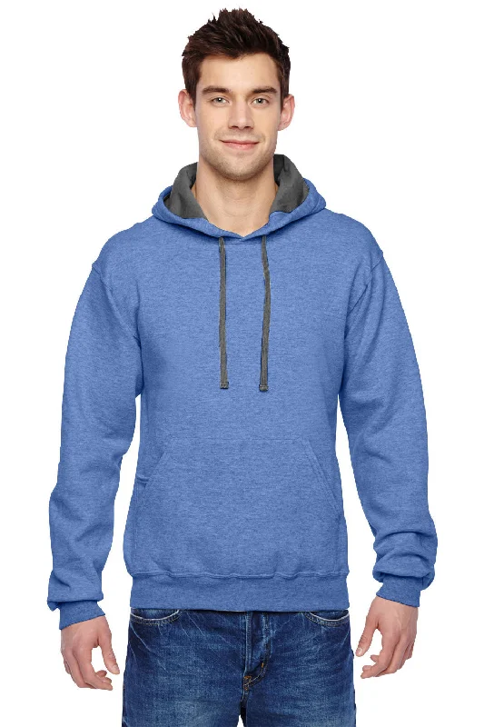 Fruit Of The Loom Mens Softspun Hooded Sweatshirt Hoodie w/ Pouch Pocket - Heather Carolina Blue - Closeout