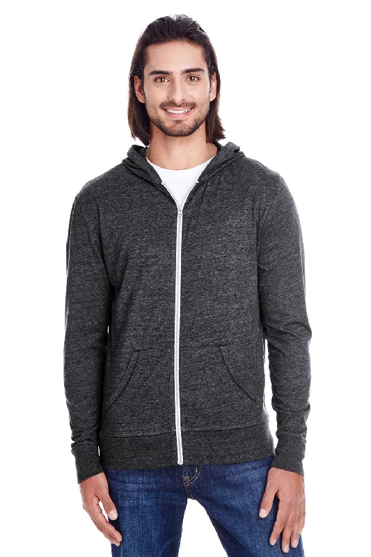 Threadfast Apparel Mens Full Zip Hooded Sweatshirt Hoodie w/ Pockets - Black