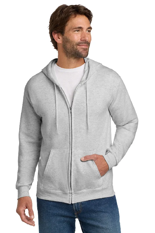 Hanes Mens EcoSmart Print Pro XP Pill Resistant Full Zip Hooded Sweatshirt Hoodie w/ Pockets - Ash Grey