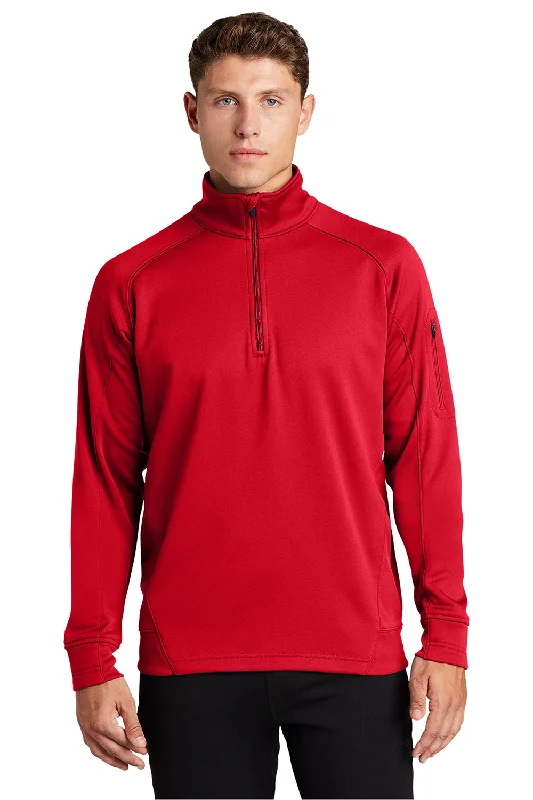 Sport-Tek Mens Tech Moisture Wicking Fleece 1/4 Zip Sweatshirt w/ Pocket - True Red