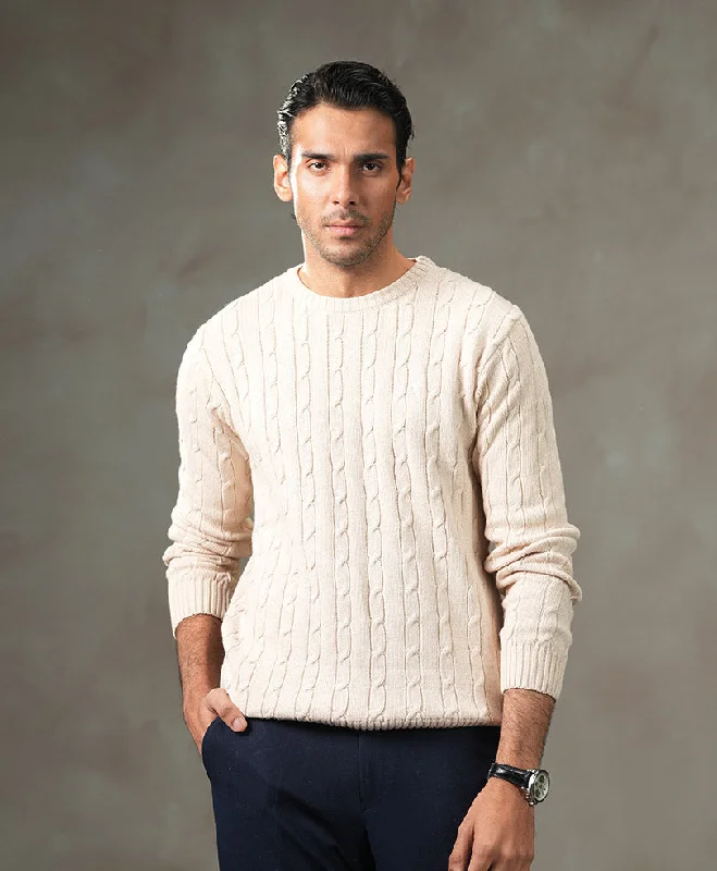 Beige Cable Knit Sweater