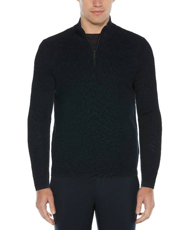 Textured Merino Wool Blend Quarter Zip Sweater