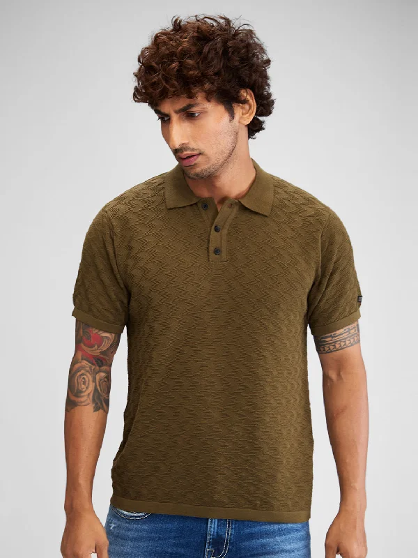 Spykar Men Solid Green Slim Fit Half Sleeves Sweater