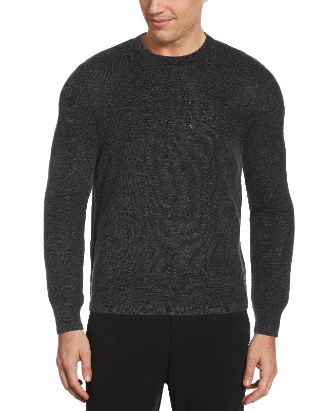 Textured Merino Wool Blend Crew Neck Sweater