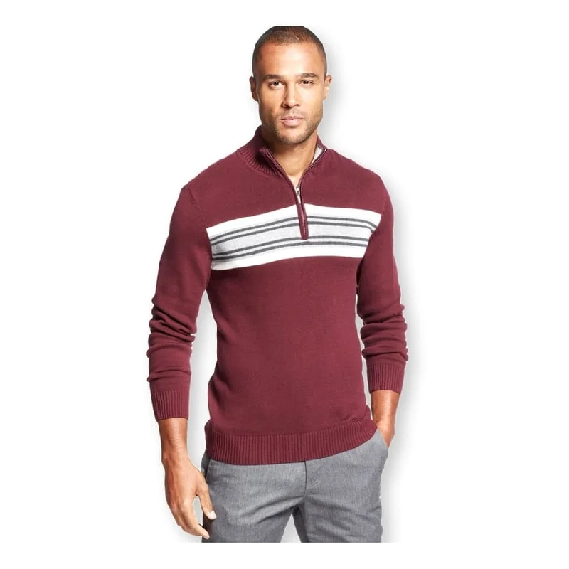 John Ashford Mens Chest Stripe Pullover Sweater, Red, Big 2X