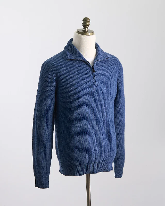 Wardrobe Staple Cashmere Blend Ribbed Quarter Zip Sweater