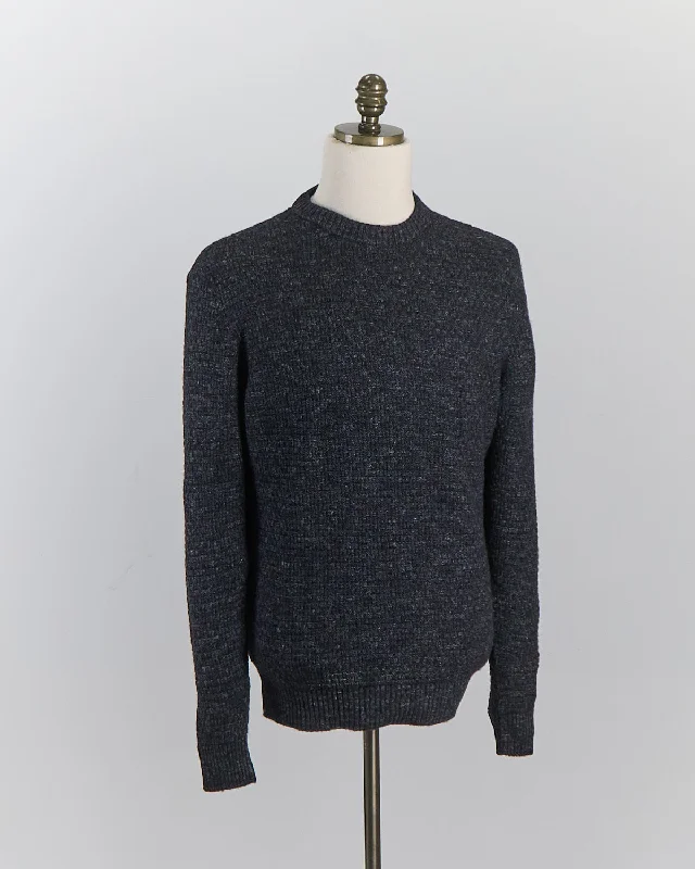 Cashmere & Linen Blend Half Basket Classic Crewneck Sweater