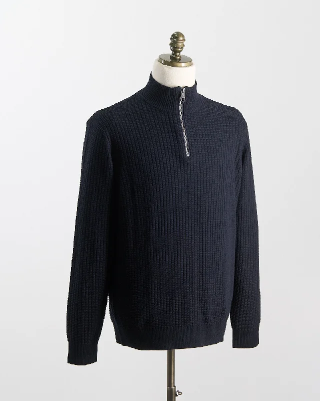 Waffle Knit Cotton Breathable Quarter Zip Sweater