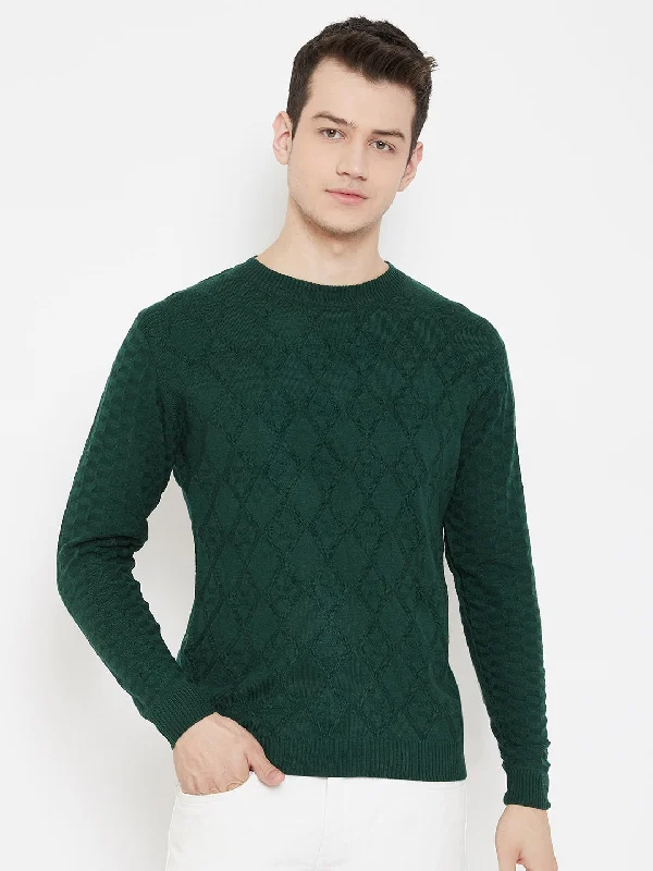 JUMP USA Men Green  Solid Round Neck Casual Pullover