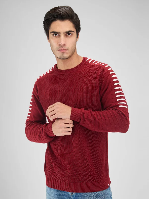 Spykar Men Solid Red Regular Fit Full Sleeves Sweater