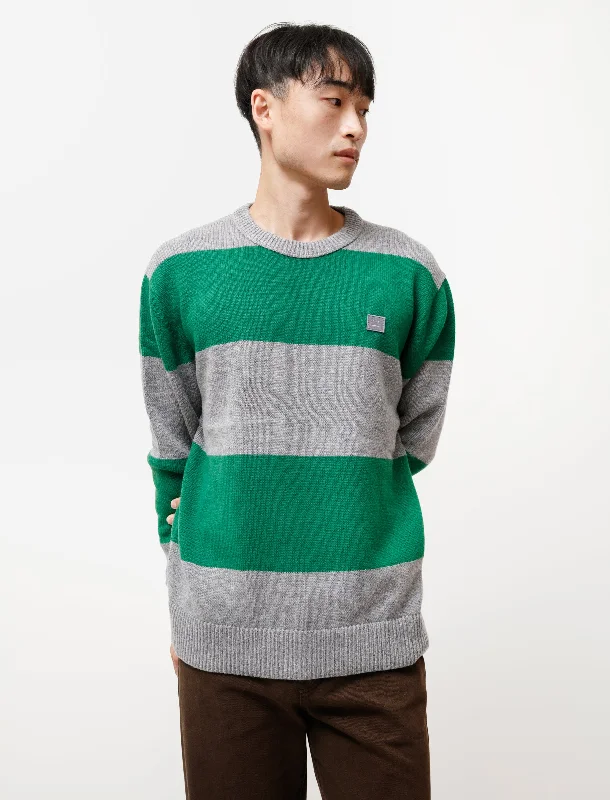 Sweater Face Stripe Grey Melange Green