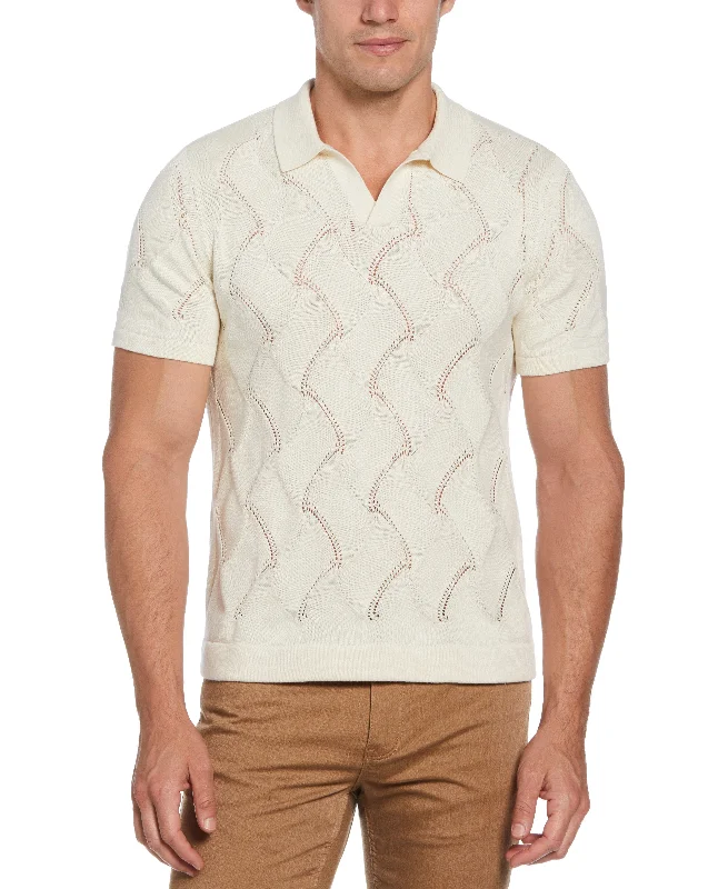 Tua X Perry Ellis Collaboration Cotton Crochet Sweater Polo