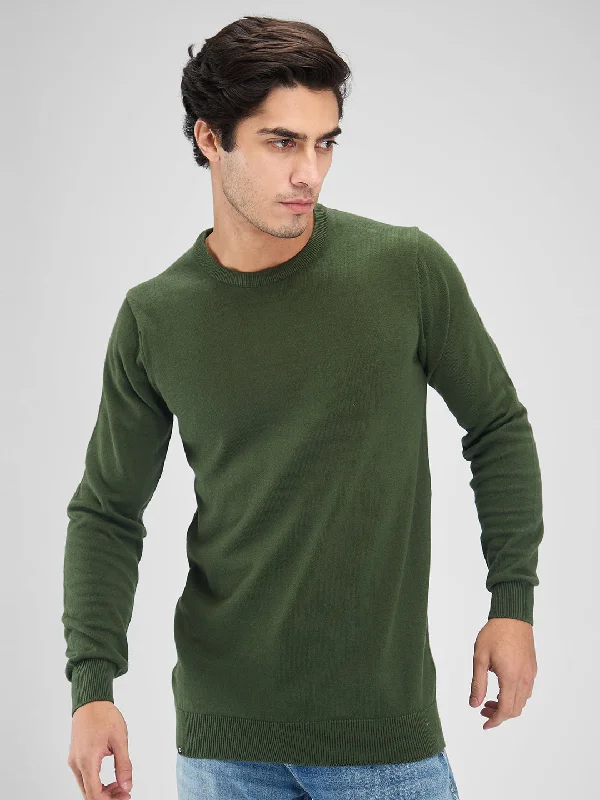 Spykar Men Solid Green Regular Fit Full Sleeves Sweater