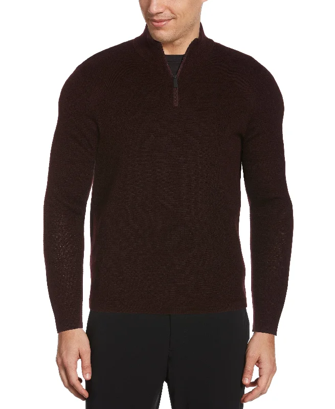 Textured Merino Wool Blend Quarter Zip Sweater