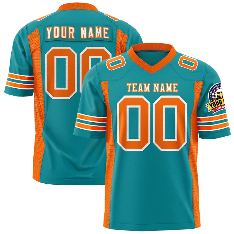 Custom Aqua Orange Personalized Insert Color Design Authentic Football Jersey