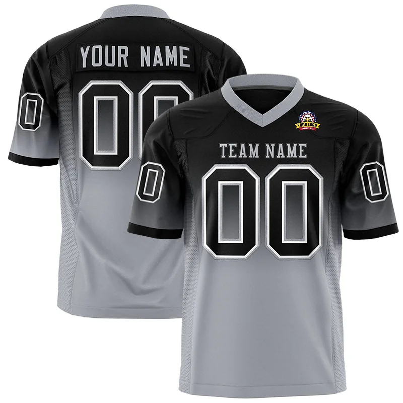 Custom Black Gray Gradient Fashion Personalized Authentic Football Jersey