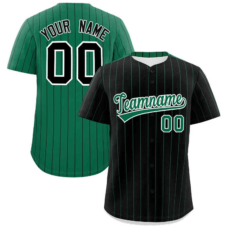 Custom Black Kelly Green Pinstripe Personalized Two-Tone Authentic Baseball Jersey