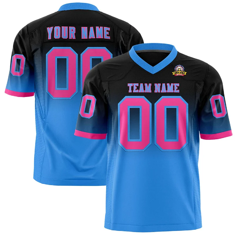 Custom Black Powder Blue Gradient Fashion Personalized Authentic Football Jersey