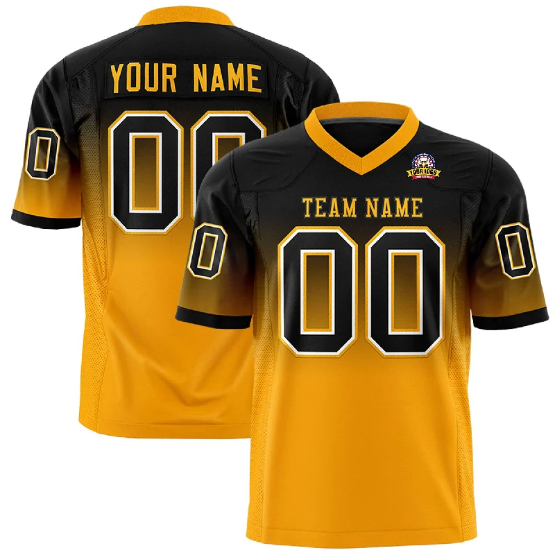 Custom Black Yellow Gradient Fashion Personalized Authentic Football Jersey