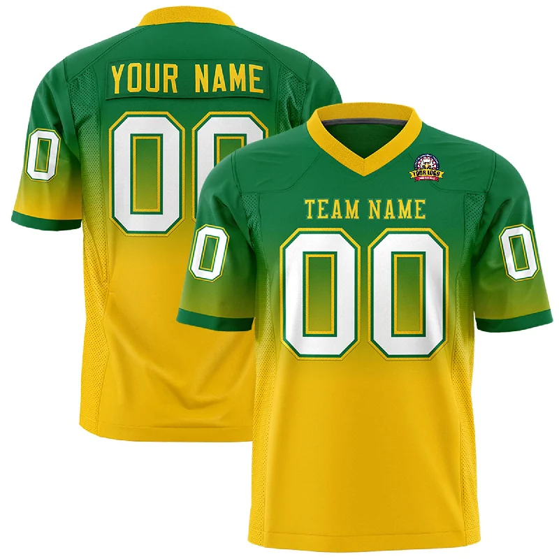 Custom Kelly Green Gold Gradient Fashion Personalized Authentic Football Jersey