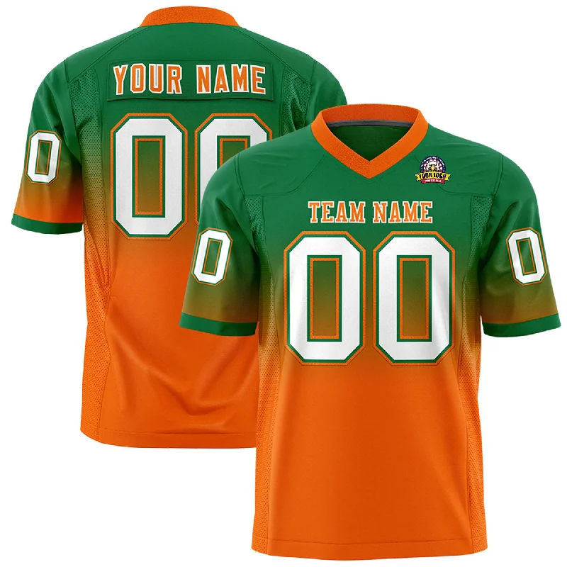 Custom Kelly Green Orange Gradient Fashion Personalized Authentic Football Jersey