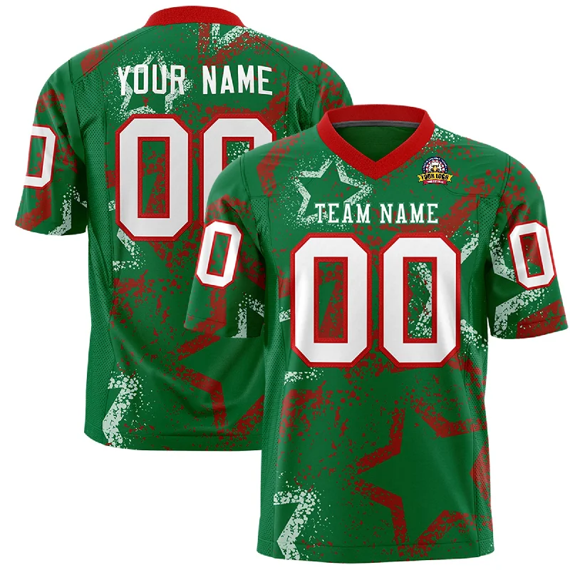 Custom Kelly Green Red-White Personalized Star Graffiti Pattern Authentic Football Jersey