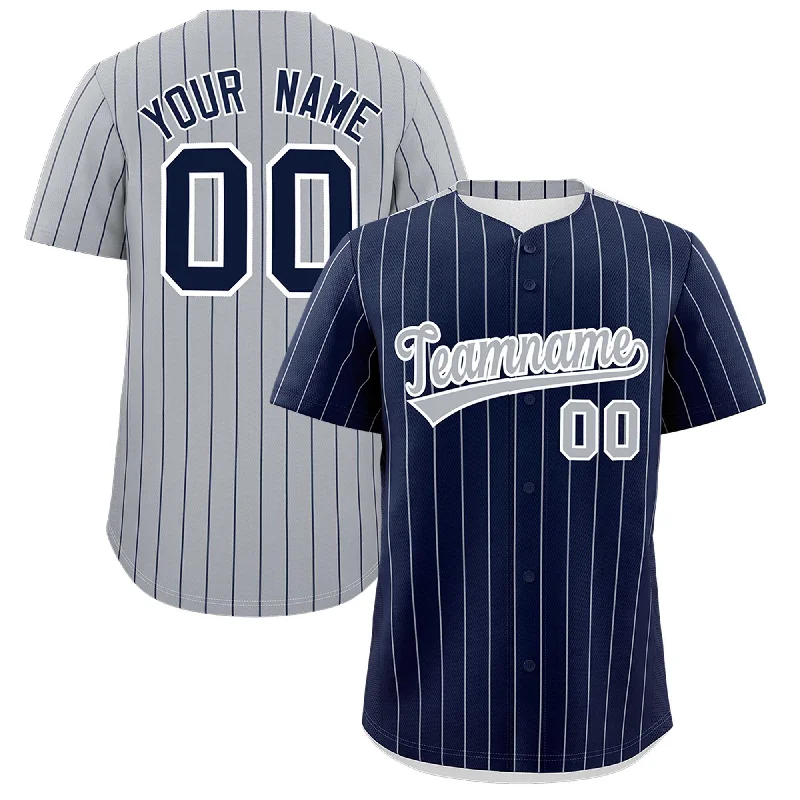 Custom Navy Gray Pinstripe Personalized Two-Tone Authentic Baseball Jersey