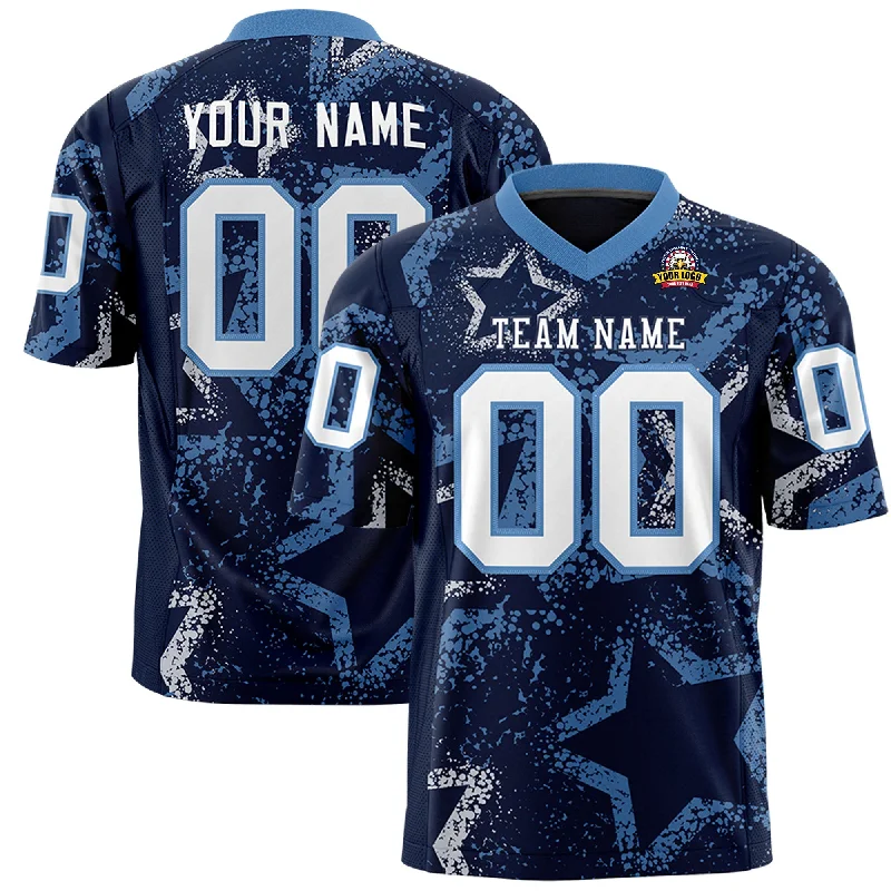 Custom Navy Light Blue-White Personalized Star Graffiti Pattern Authentic Football Jersey