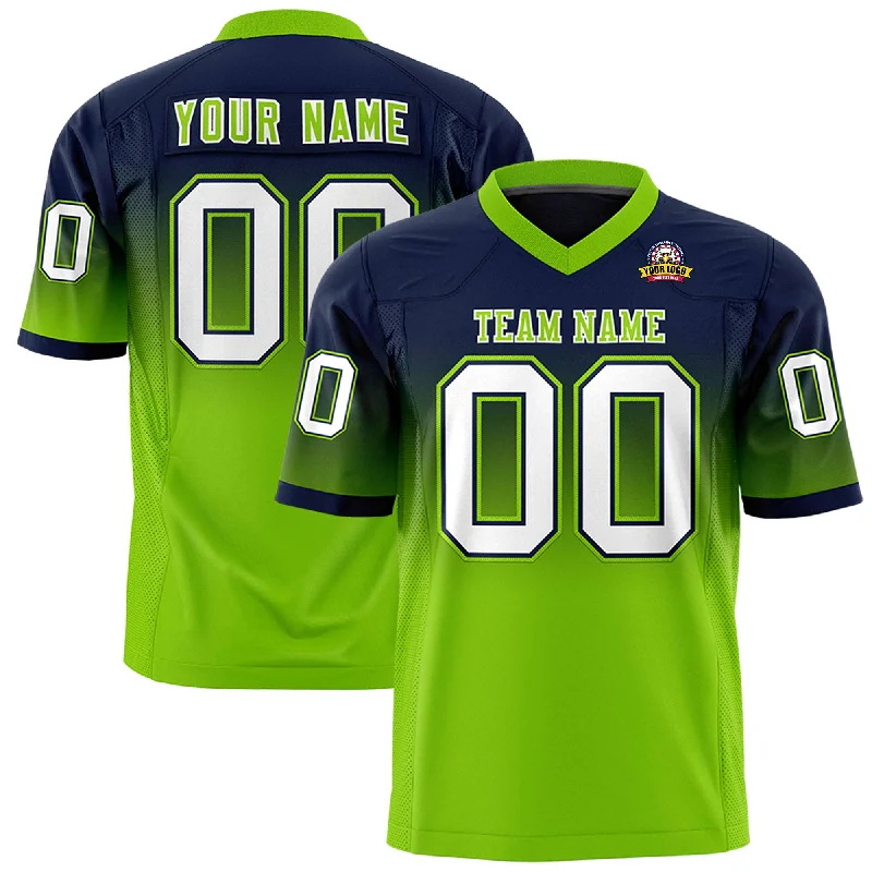 Custom Navy Neon Green Gradient Fashion Personalized Authentic Football Jersey