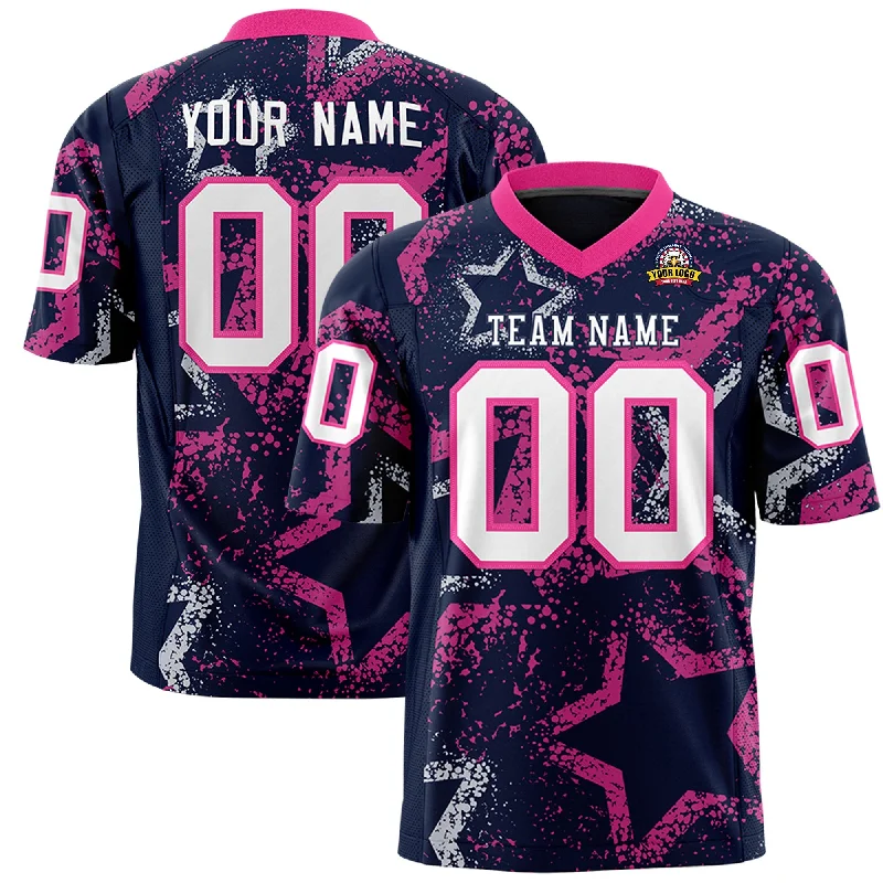 Custom Navy Pink-White Personalized Star Graffiti Pattern Authentic Football Jersey