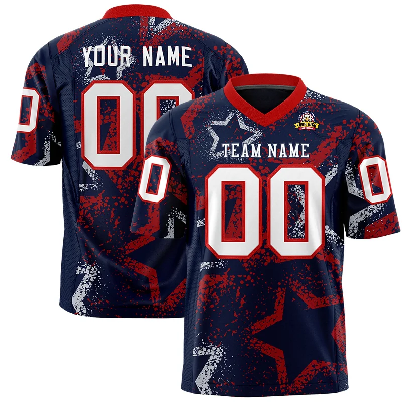 Custom Navy Red-White Personalized Star Graffiti Pattern Authentic Football Jersey