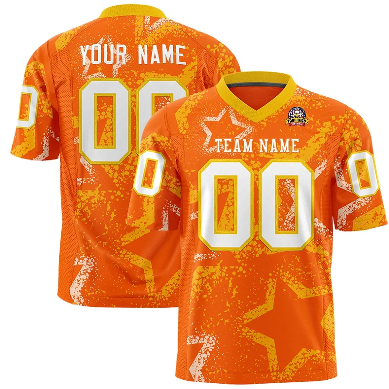 Custom Orange Gold-White Personalized Star Graffiti Pattern Authentic Football Jersey