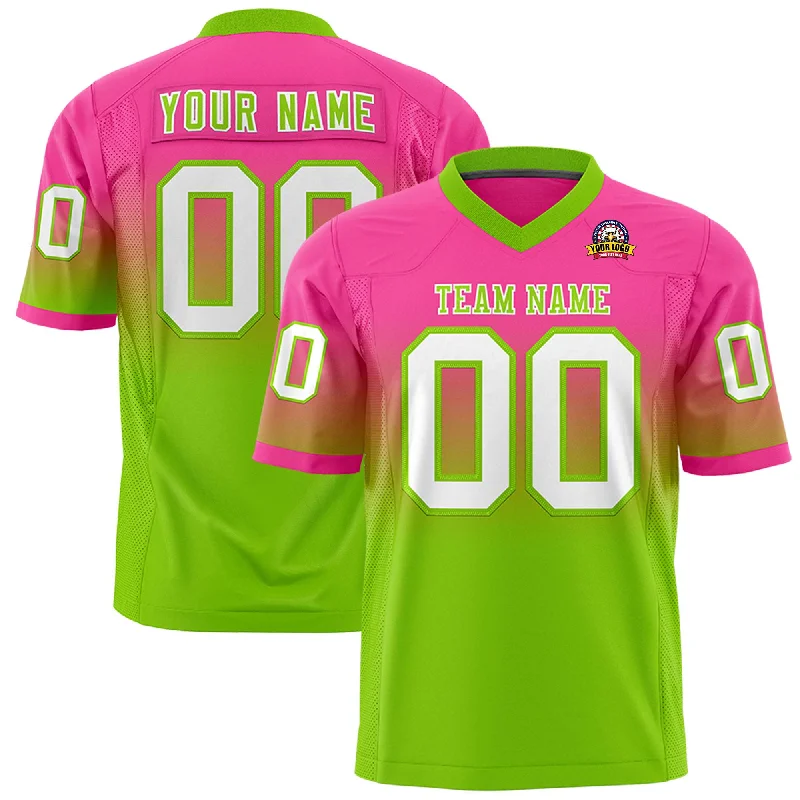 Custom Pink Neon Green Gradient Fashion Personalized Authentic Football Jersey