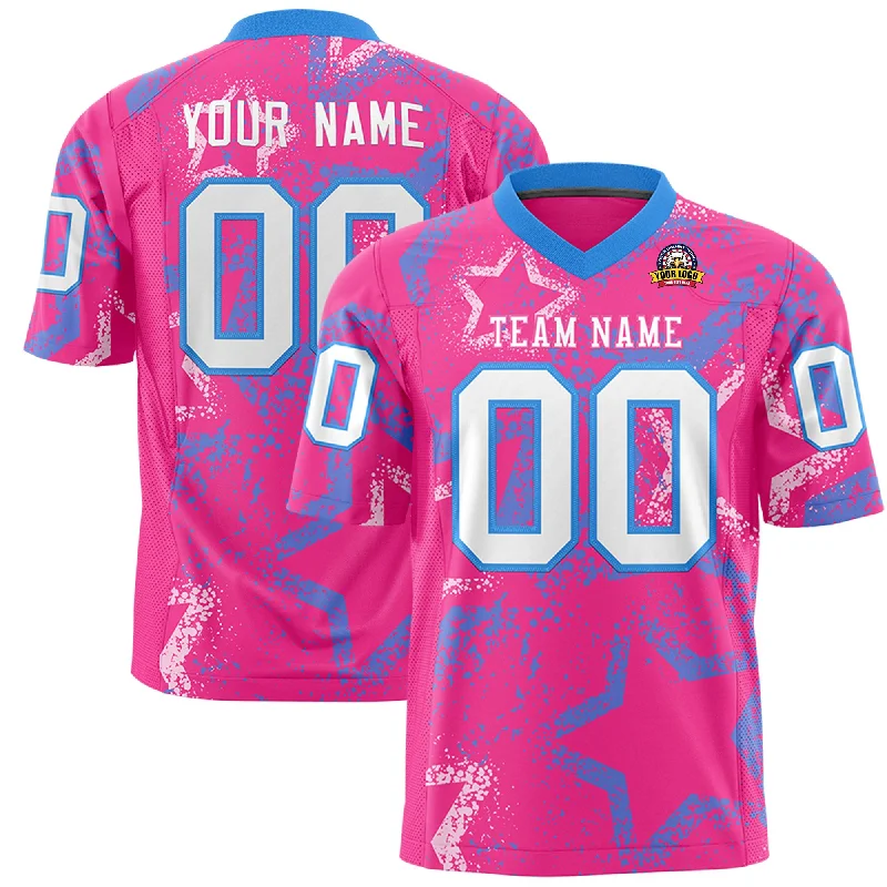 Custom Pink Powder Blue-White Personalized Star Graffiti Pattern Authentic Football Jersey