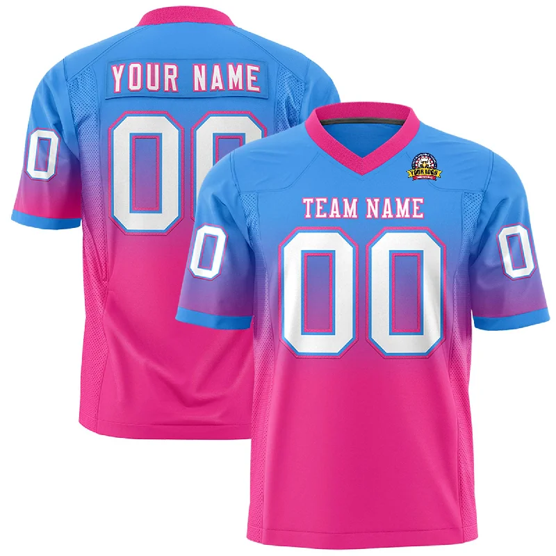 Custom Powder Blue Pink Gradient Fashion Personalized Authentic Football Jersey