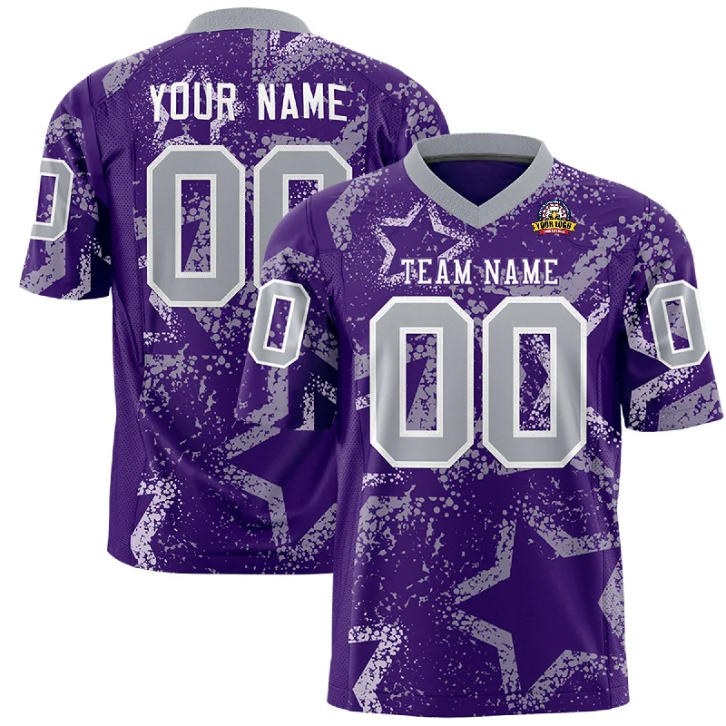 Custom Purple Gray-White Personalized Star Graffiti Pattern Authentic Football Jersey