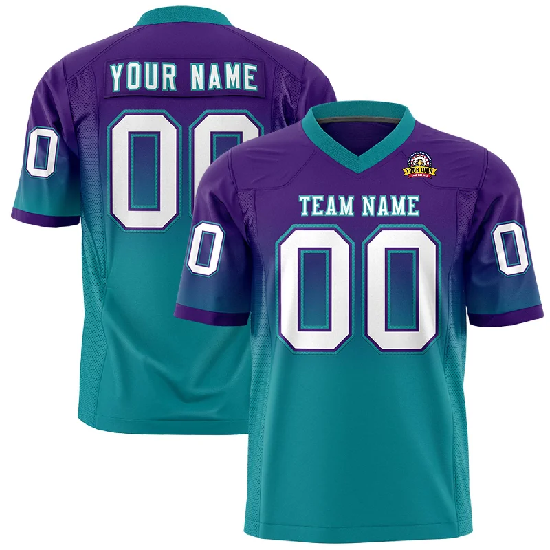 Custom Purple Teal Gradient Fashion Personalized Authentic Football Jersey