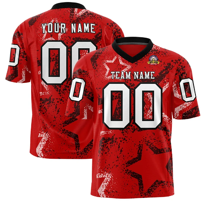 Custom Red Black-White Personalized Star Graffiti Pattern Authentic Football Jersey