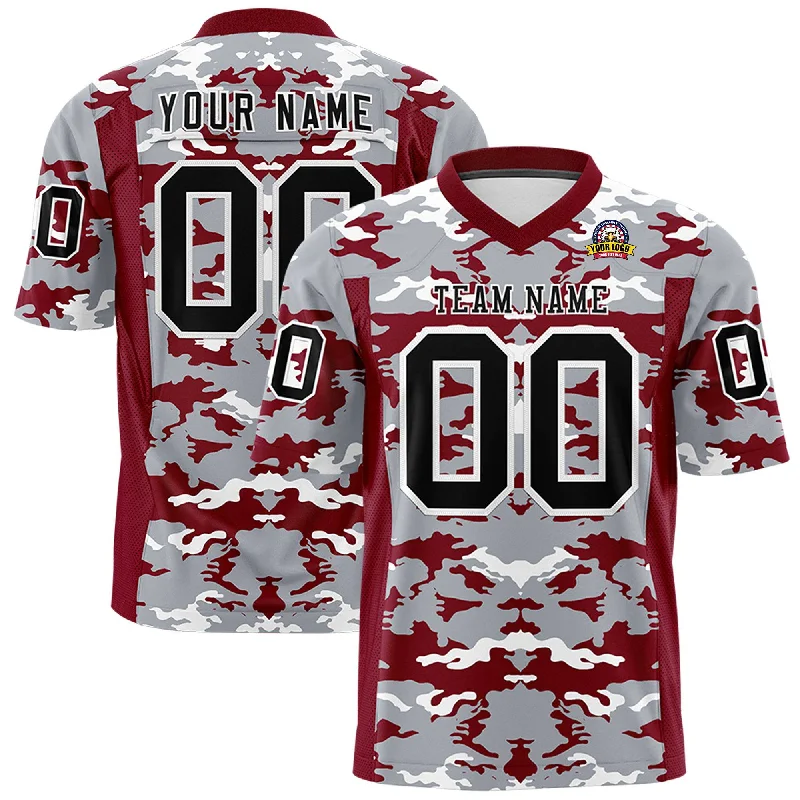 Custom Red Gray-White Personalized Camo Authentic Football Jersey