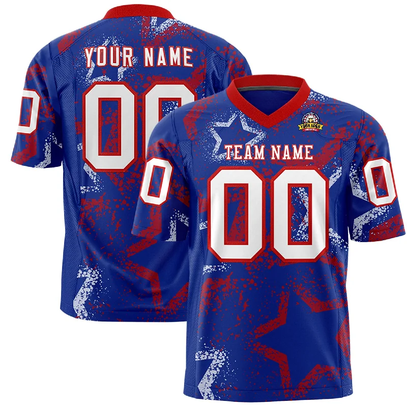 Custom Royal Red-White Personalized Star Graffiti Pattern Authentic Football Jersey