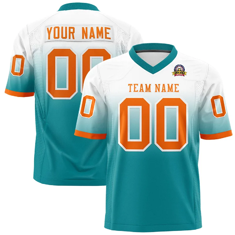 Custom White Aqua Gradient Fashion Personalized Authentic Football Jersey