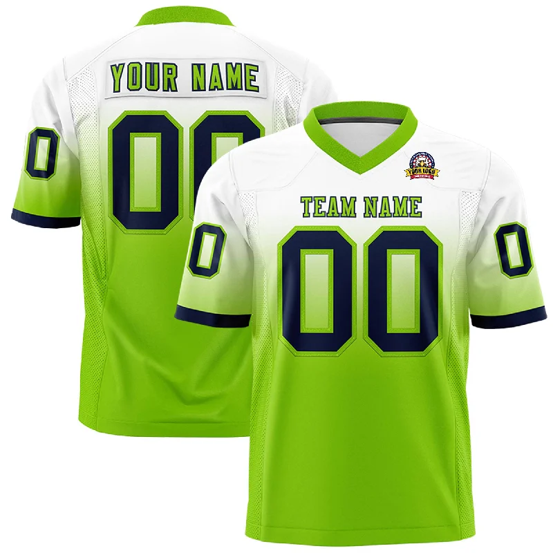 Custom White Neon Green Gradient Fashion Personalized Authentic Football Jersey