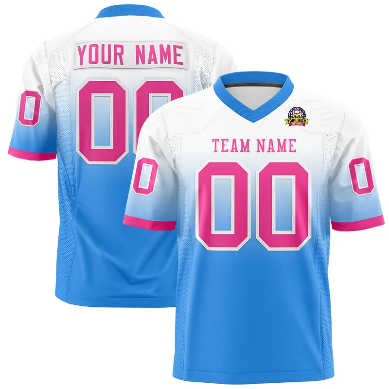 Custom White Powder Blue Gradient Fashion Personalized Authentic Football Jersey