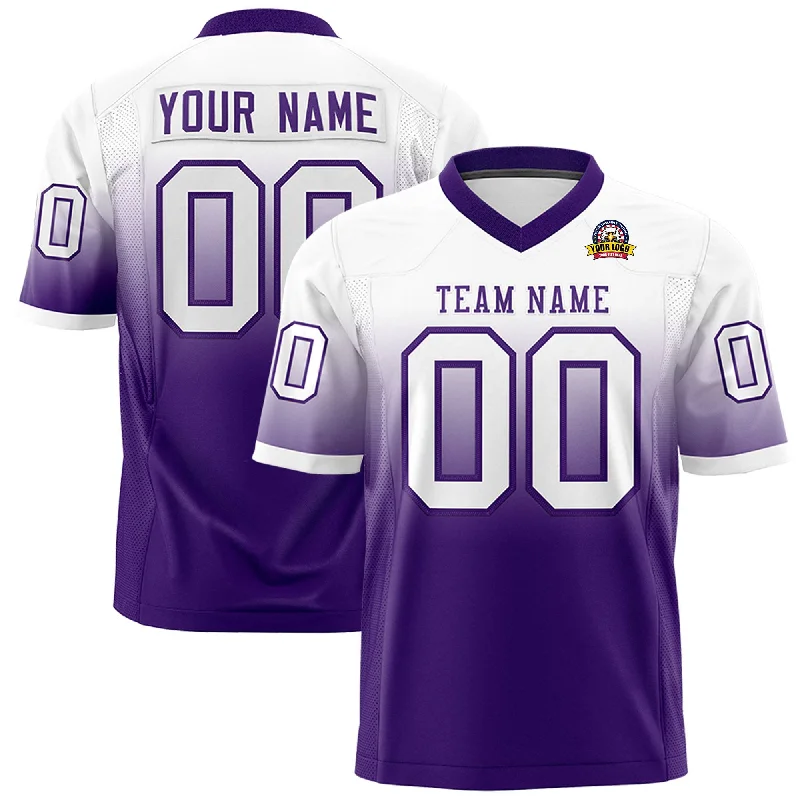 Custom White Purple Gradient Fashion Personalized Authentic Football Jersey