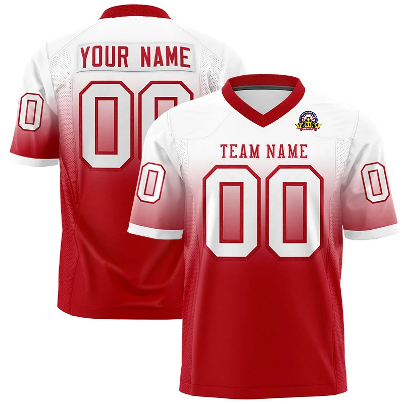 Custom White Red Gradient Fashion Personalized Authentic Football Jersey