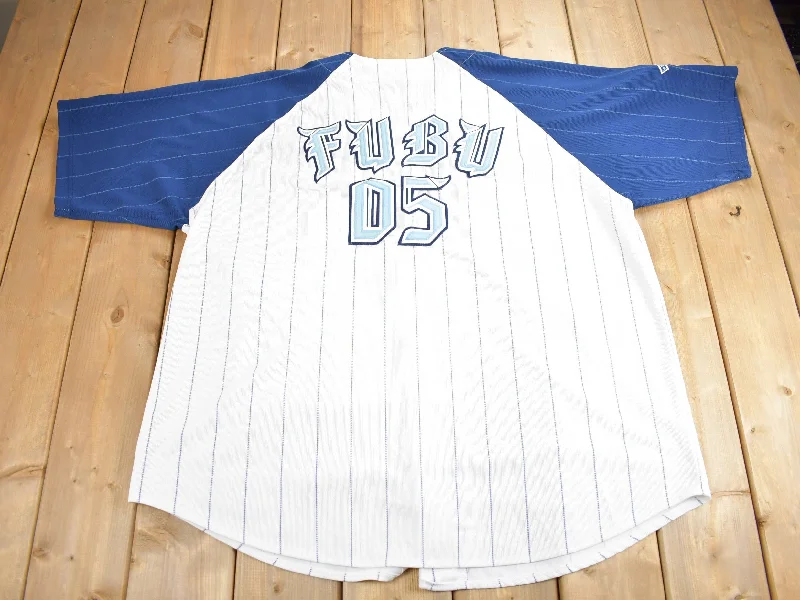 Vintage 1990s FUBU Pinstripe Baseball Jersey / Sportswear / Vintage FUBU / Streetwear / Athleisure / Embroidered / Vintage Hip Hop / FUBU