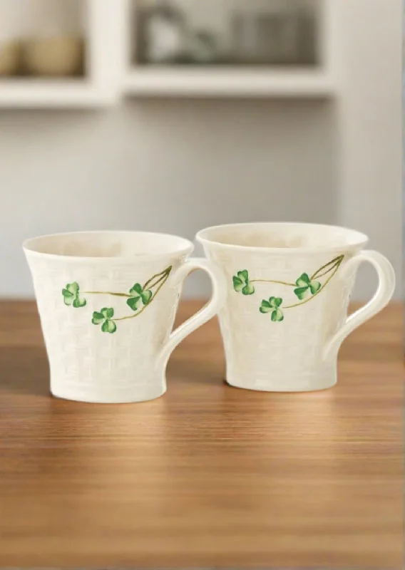 Belleek Shamrock Set of Two Mugs